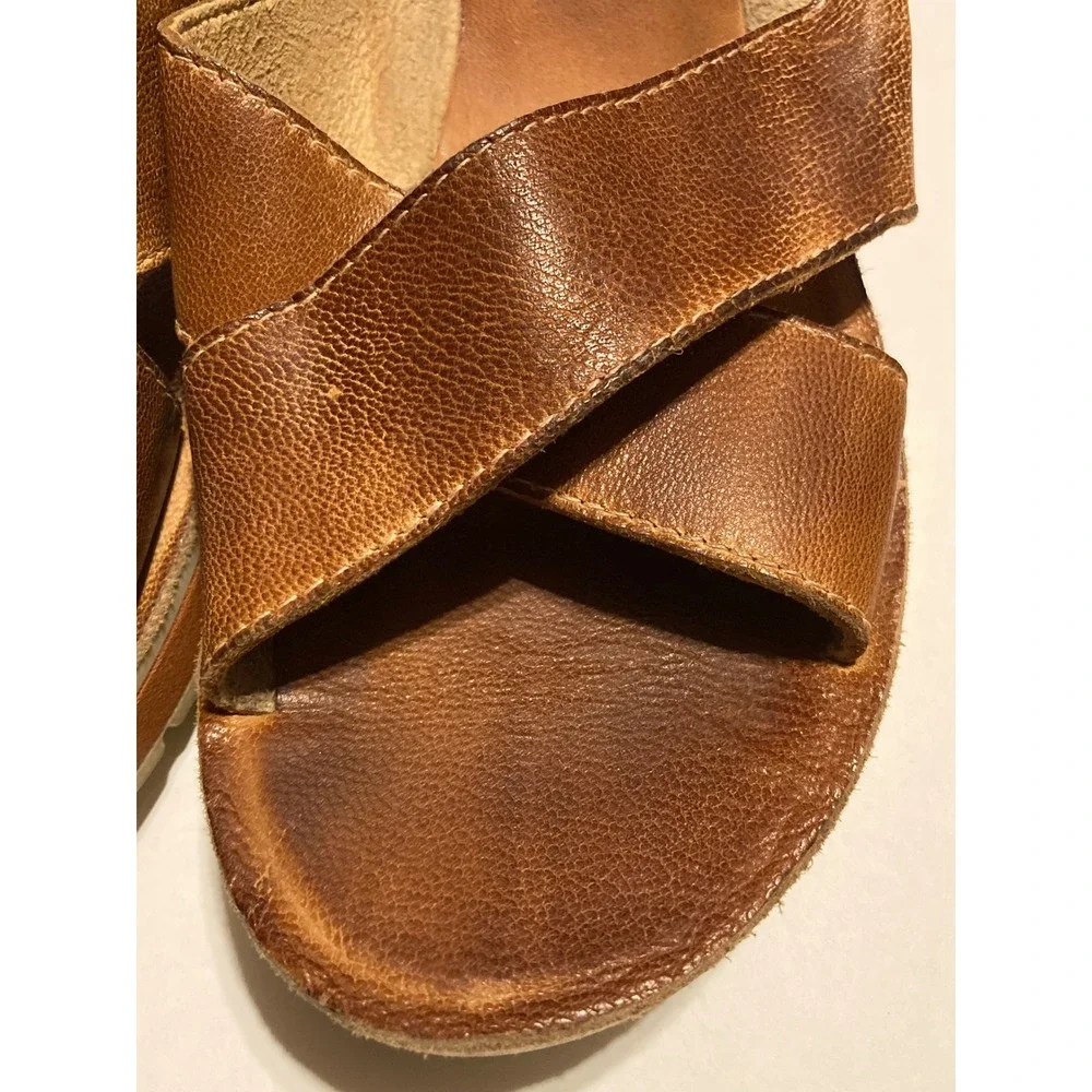 Antelope Brown Leather Crisscross Slide Sandals‎ Platform Wedge Womens 7.5 (38)